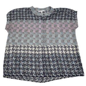 Cabi Women's Short Sleeve Patterned Blouse Size M patchwork semi sheer